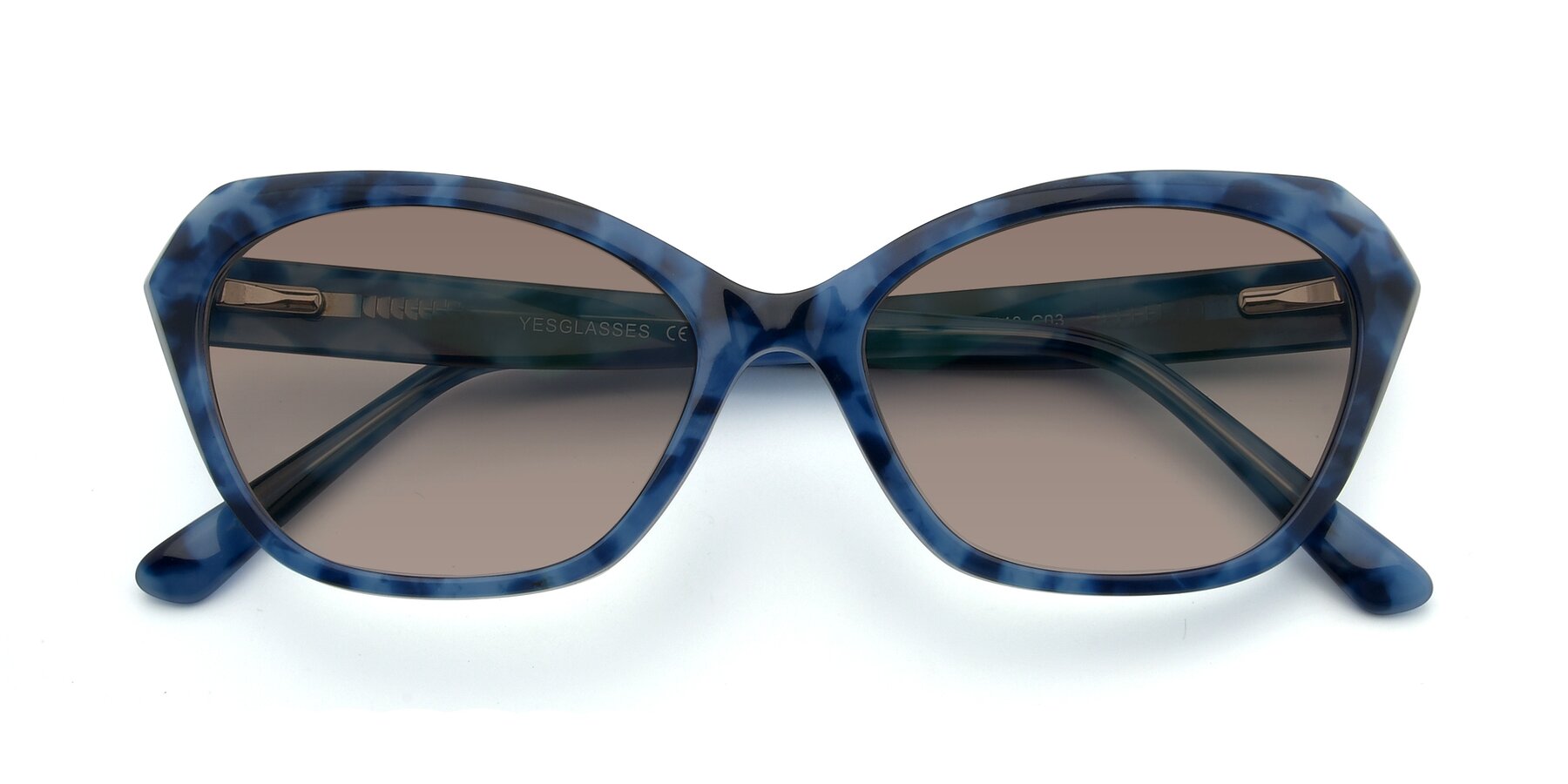 Folded Front of 17351 in Floral Blue with Medium Brown Tinted Lenses