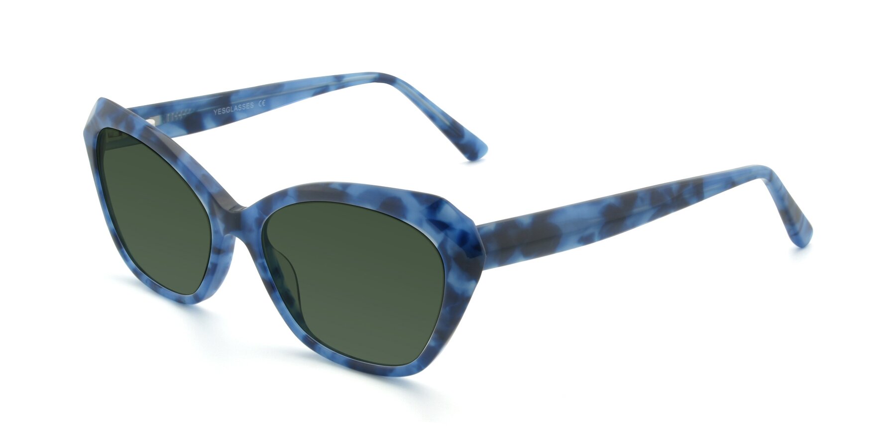 Angle of 17351 in Floral Blue with Green Tinted Lenses