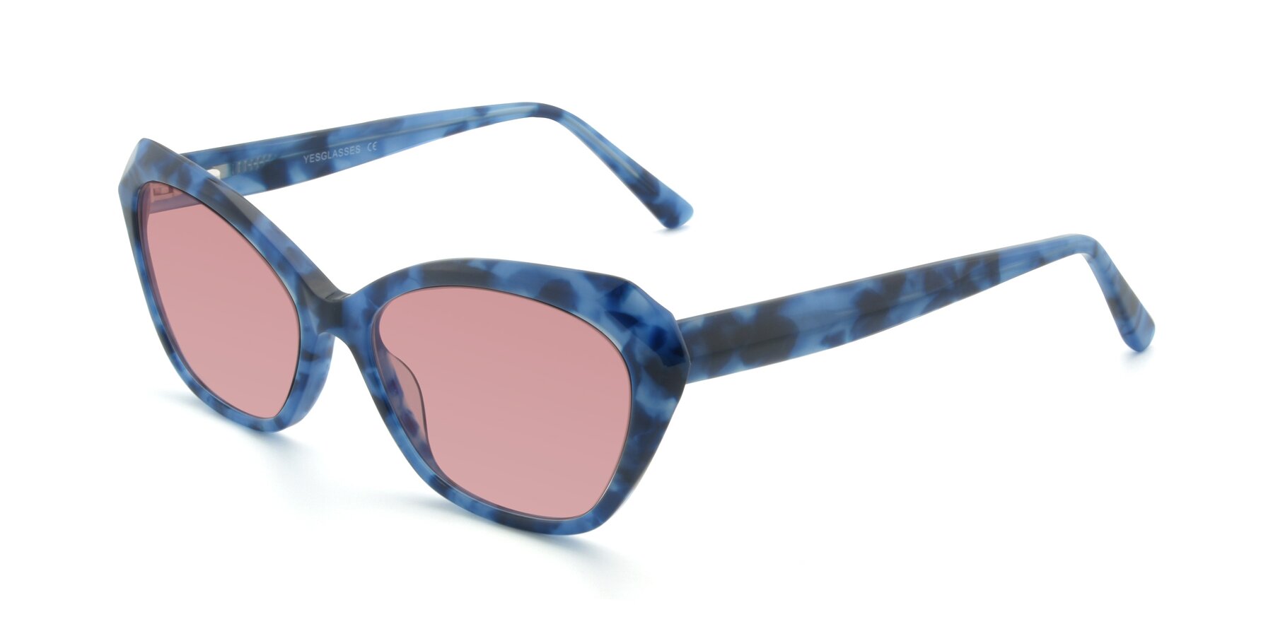 Angle of 17351 in Floral Blue with Medium Garnet Tinted Lenses