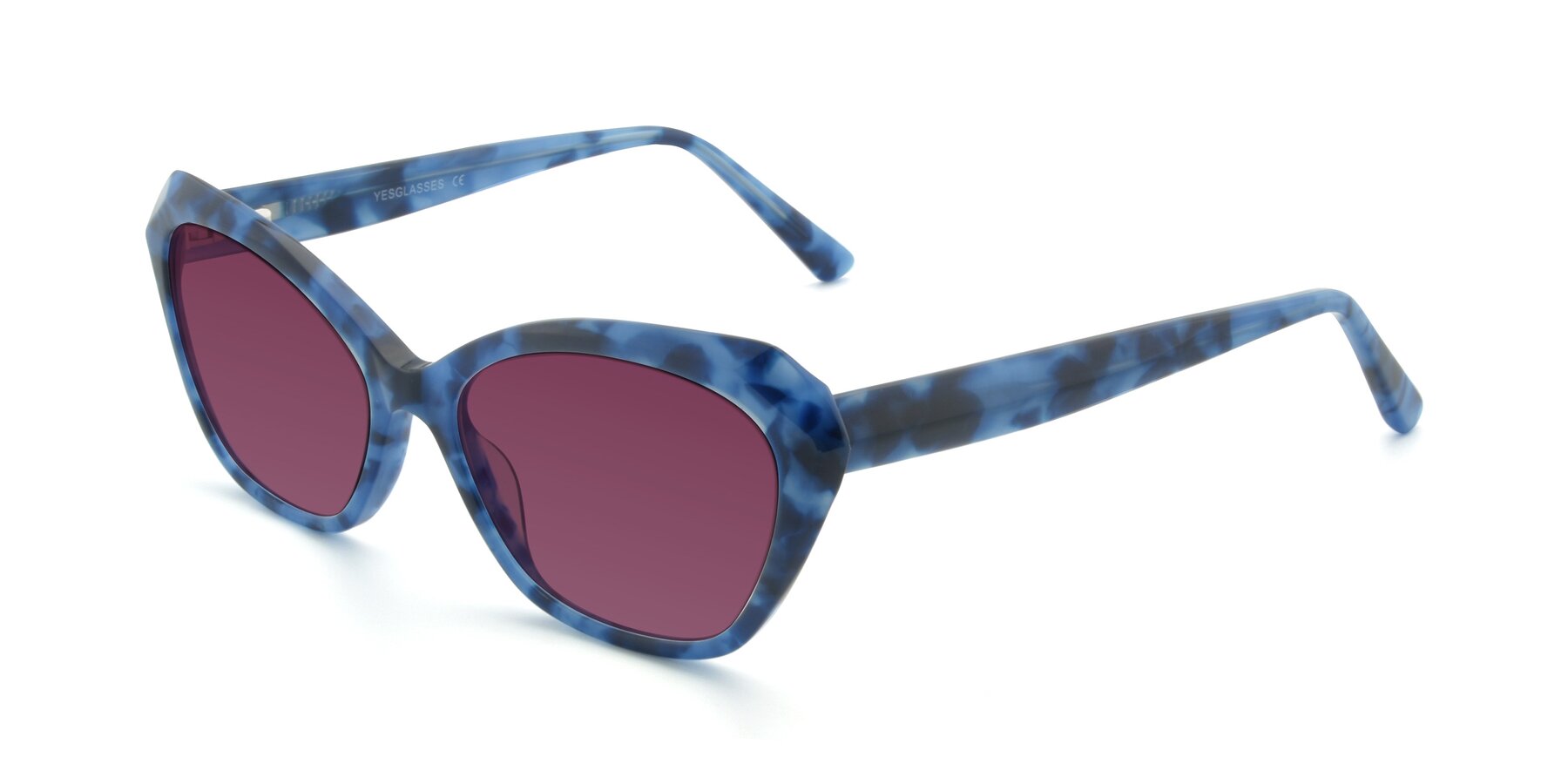 Angle of 17351 in Floral Blue with Wine Tinted Lenses