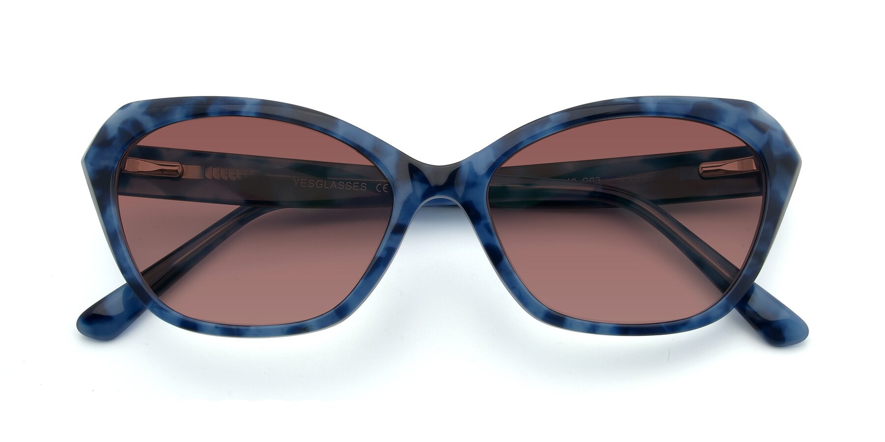 Folded Front of 17351 in Floral Blue with Garnet Tinted Lenses