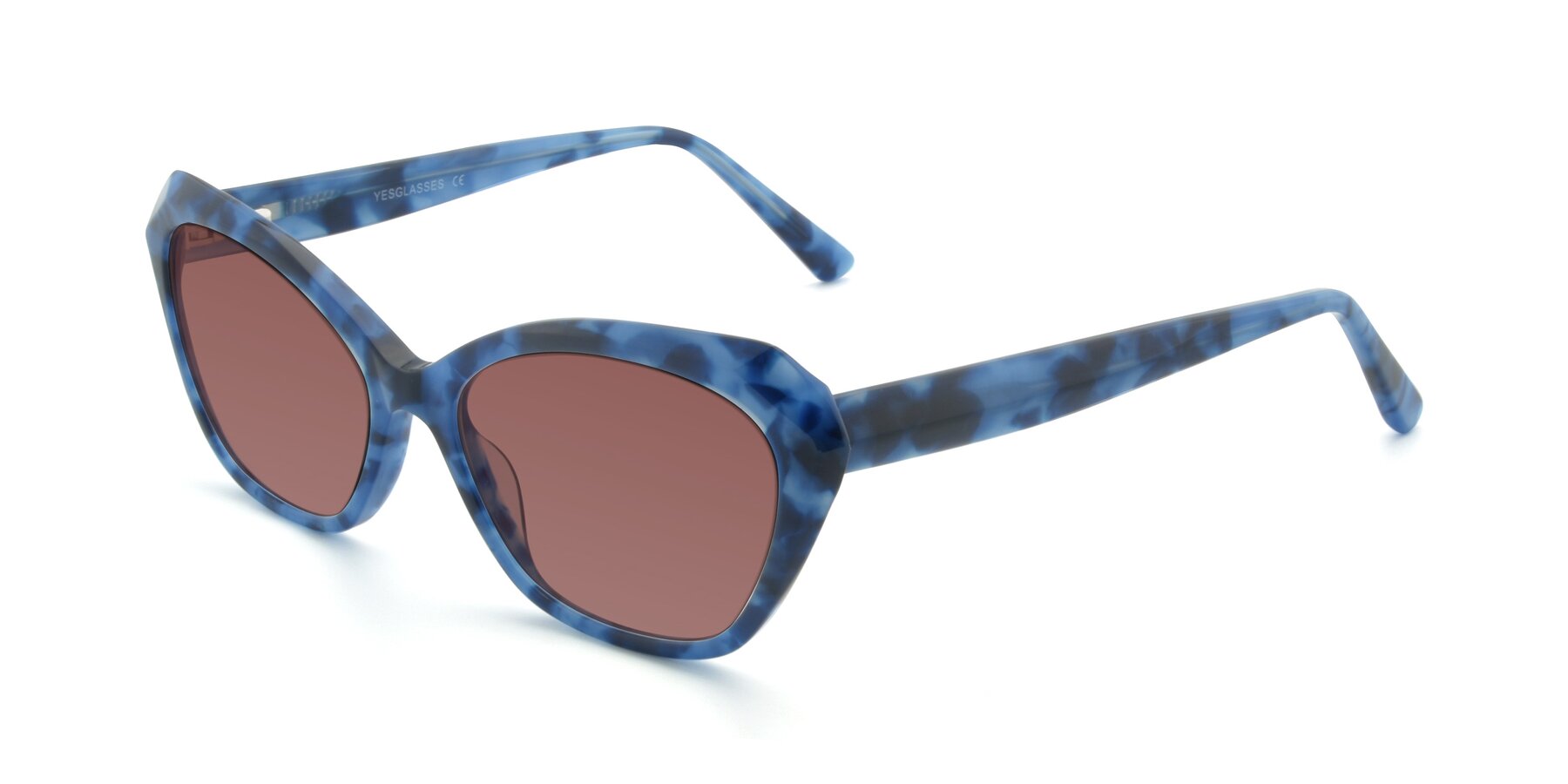 Angle of 17351 in Floral Blue with Garnet Tinted Lenses