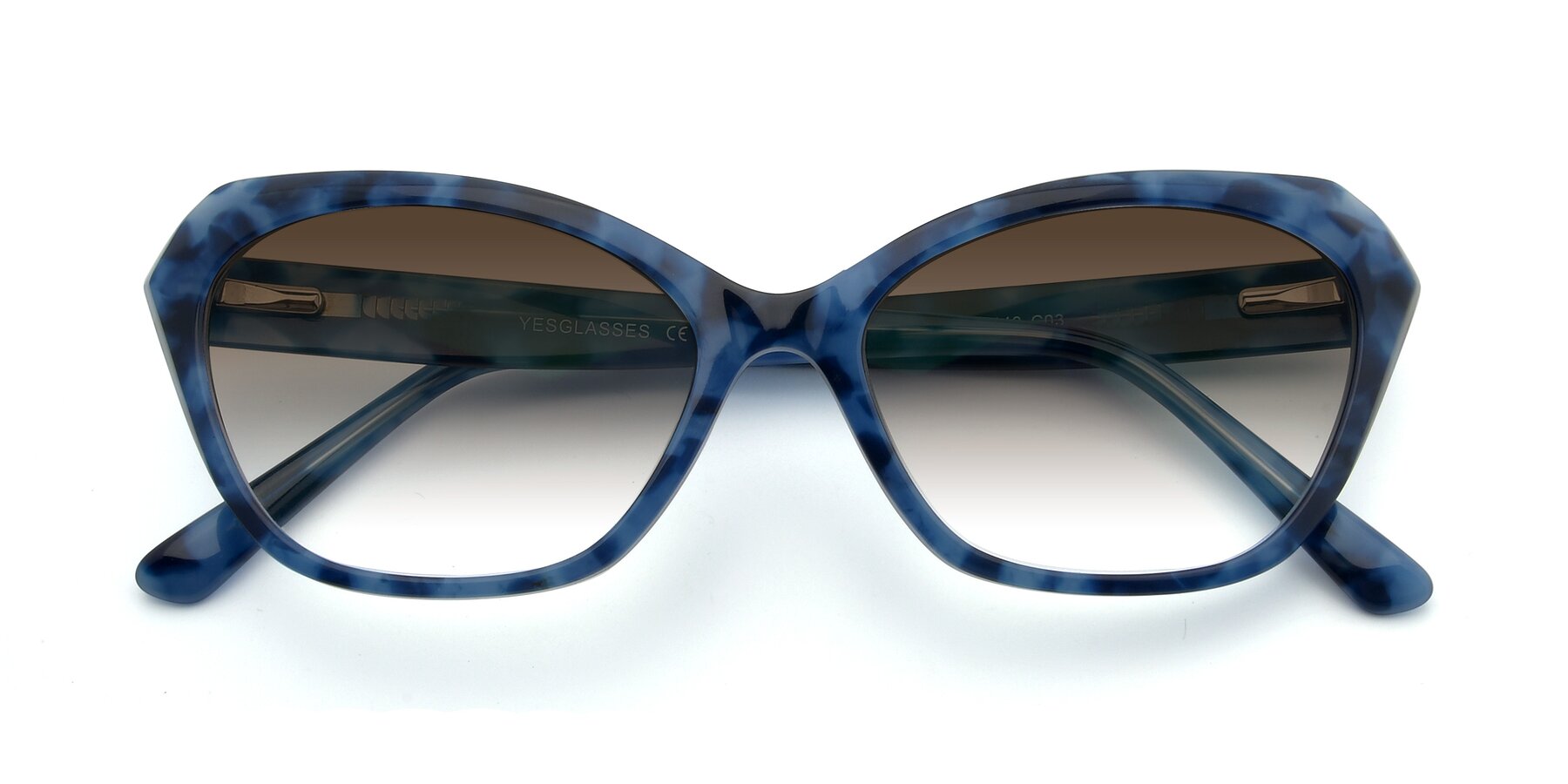 Folded Front of 17351 in Floral Blue with Brown Gradient Lenses