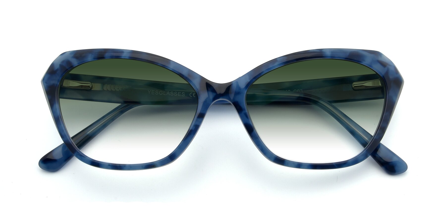 Folded Front of 17351 in Floral Blue with Green Gradient Lenses