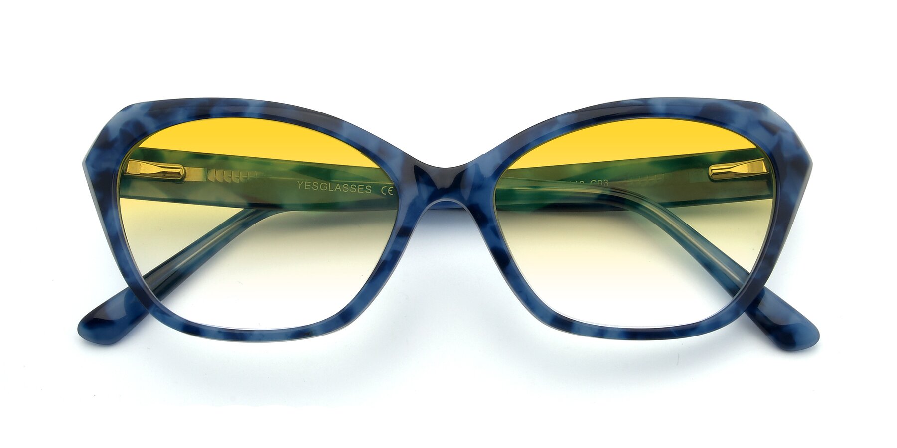 Folded Front of 17351 in Floral Blue with Yellow Gradient Lenses