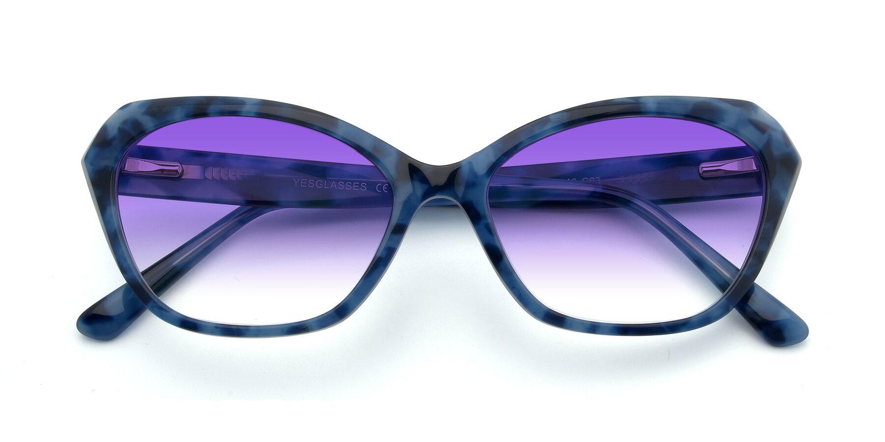 Folded Front of 17351 in Floral Blue with Purple Gradient Lenses