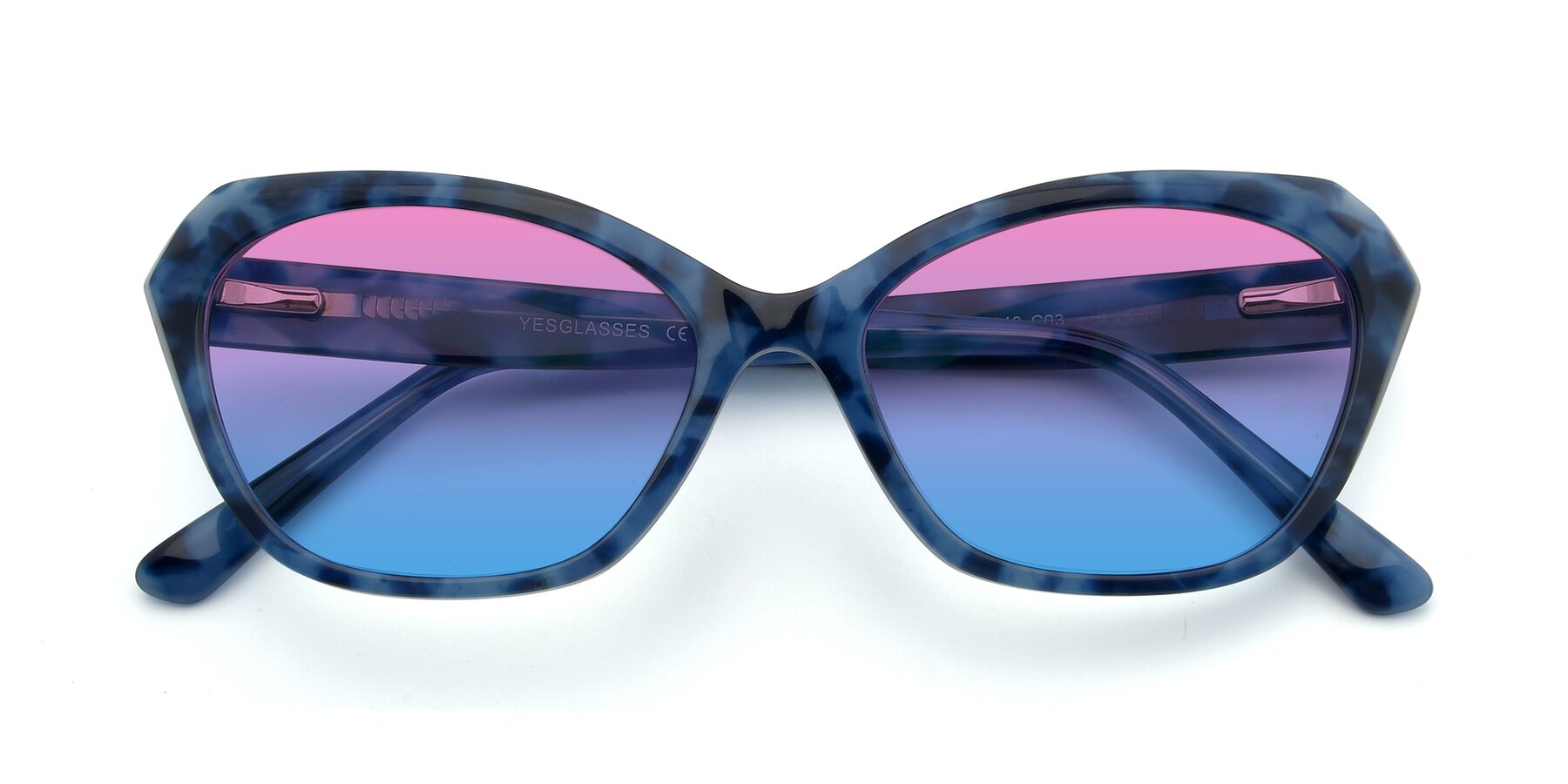 Folded Front of 17351 in Floral Blue with Pink / Blue Gradient Lenses