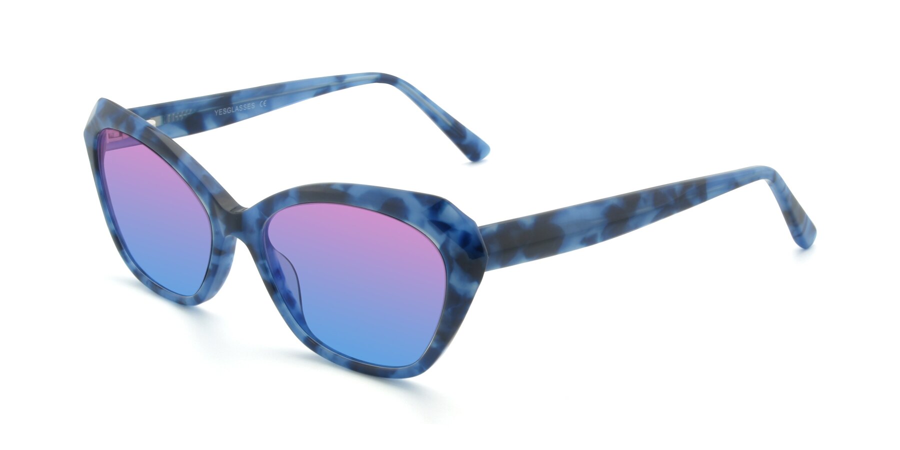 Angle of 17351 in Floral Blue with Pink / Blue Gradient Lenses