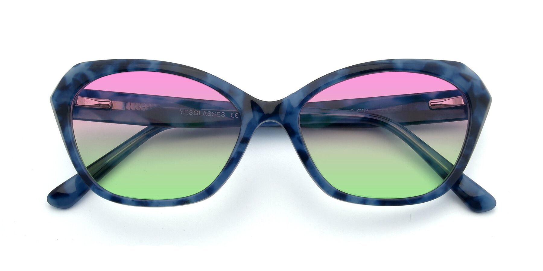 Folded Front of 17351 in Floral Blue with Pink / Green Gradient Lenses
