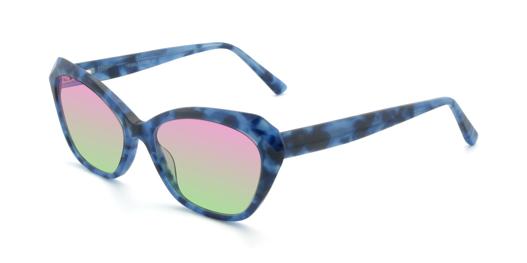 Angle of 17351 in Floral Blue with Pink / Green Gradient Lenses