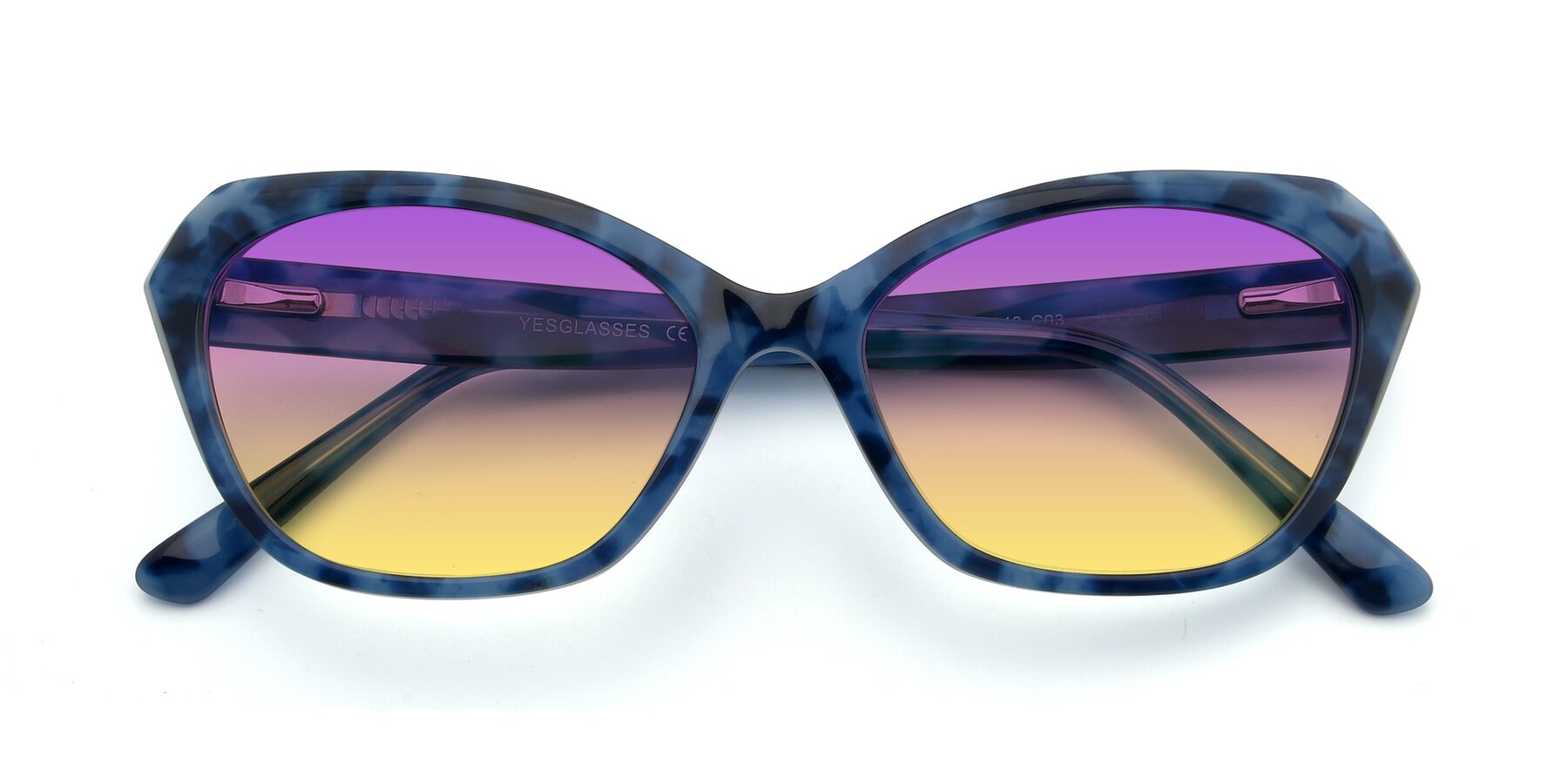 Folded Front of 17351 in Floral Blue with Purple / Yellow Gradient Lenses