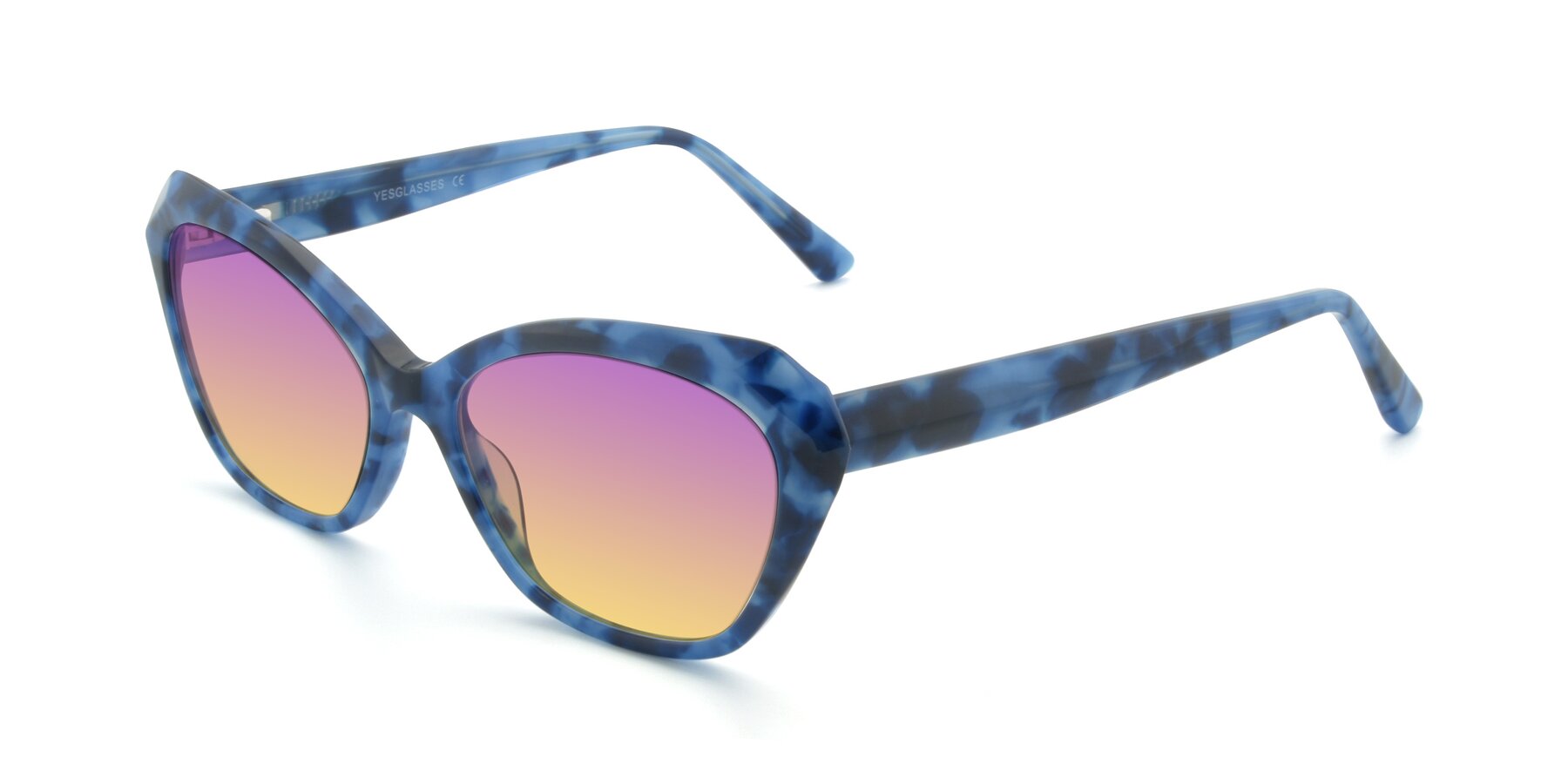 Angle of 17351 in Floral Blue with Purple / Yellow Gradient Lenses