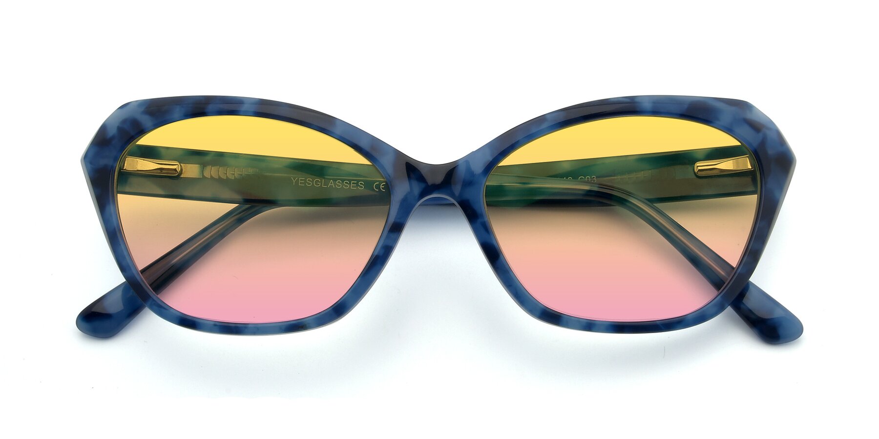 Folded Front of 17351 in Floral Blue with Yellow / Pink Gradient Lenses
