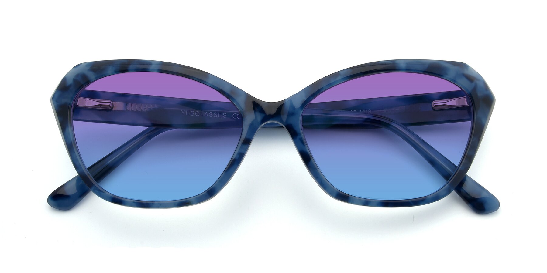 Folded Front of 17351 in Floral Blue with Purple / Blue Gradient Lenses