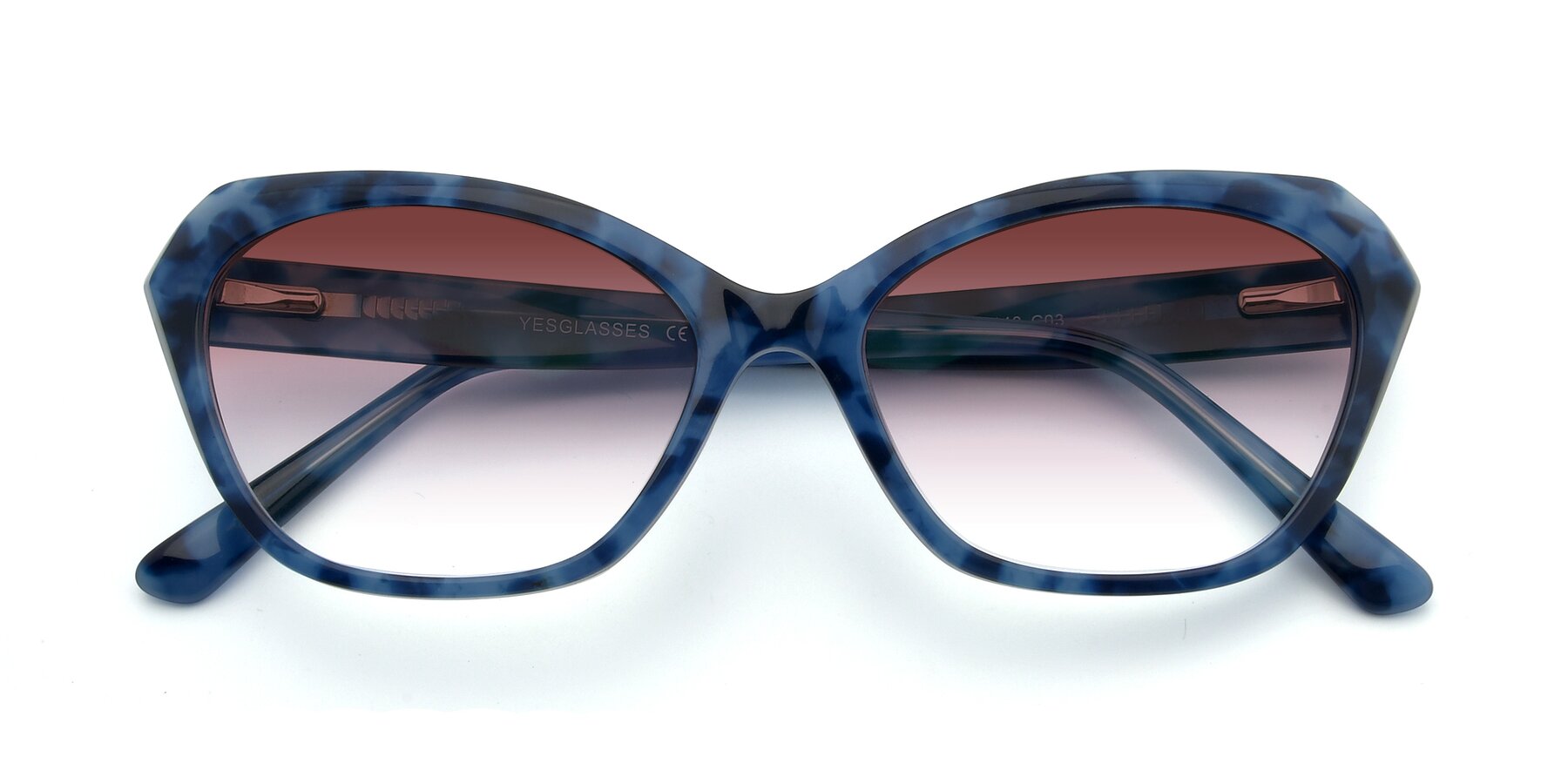 Folded Front of 17351 in Floral Blue with Garnet Gradient Lenses