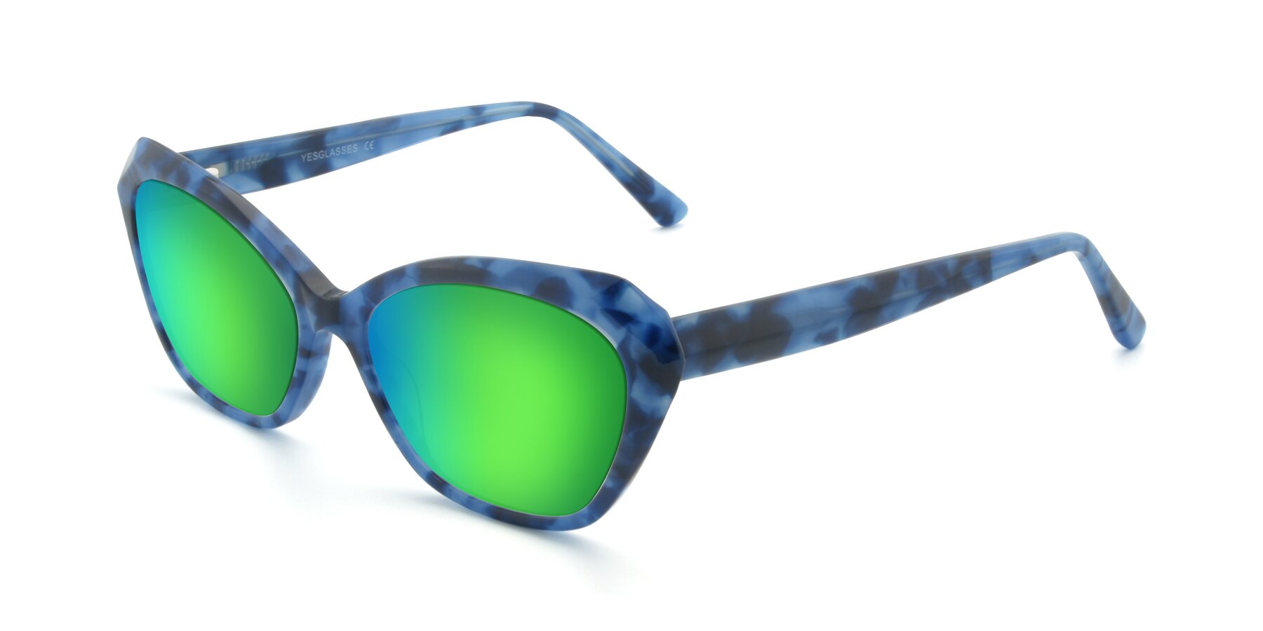 Angle of 17351 in Floral Blue with Green Mirrored Lenses