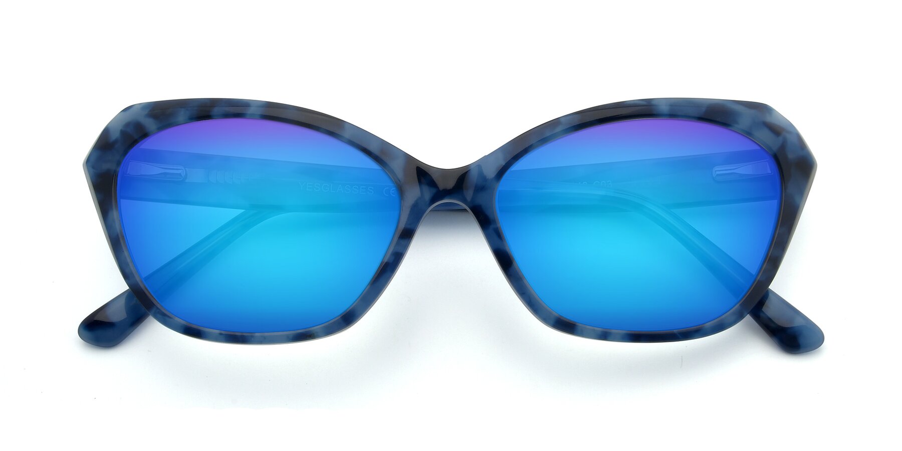 Folded Front of 17351 in Floral Blue with Blue Mirrored Lenses