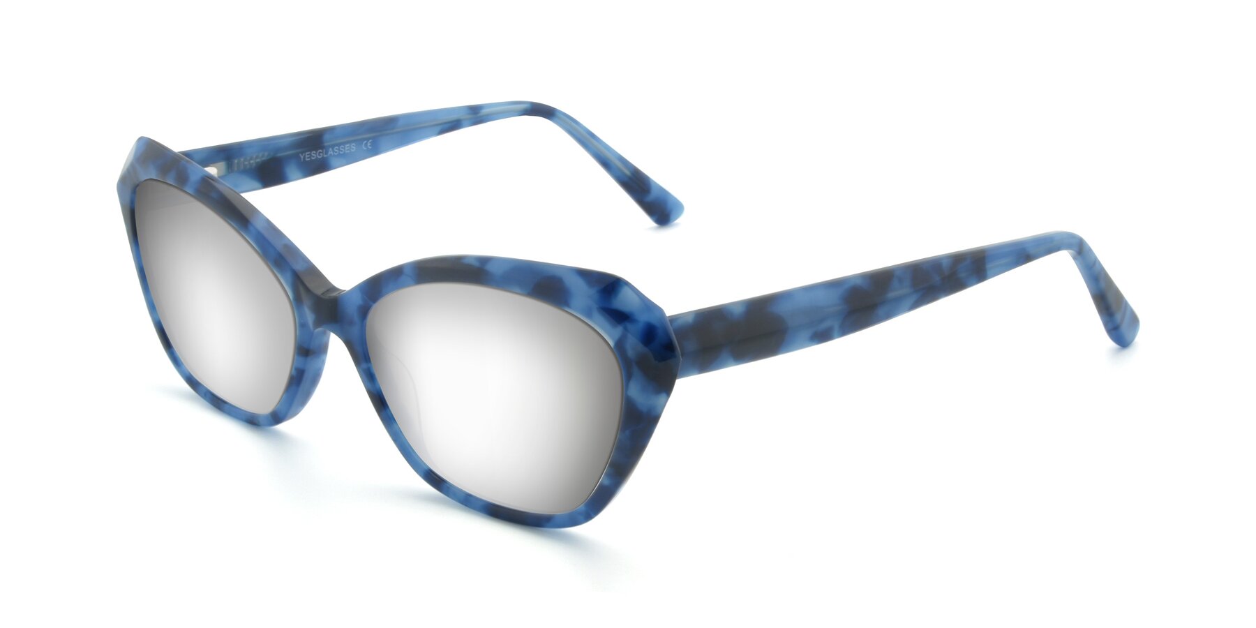 Angle of 17351 in Floral Blue with Silver Mirrored Lenses