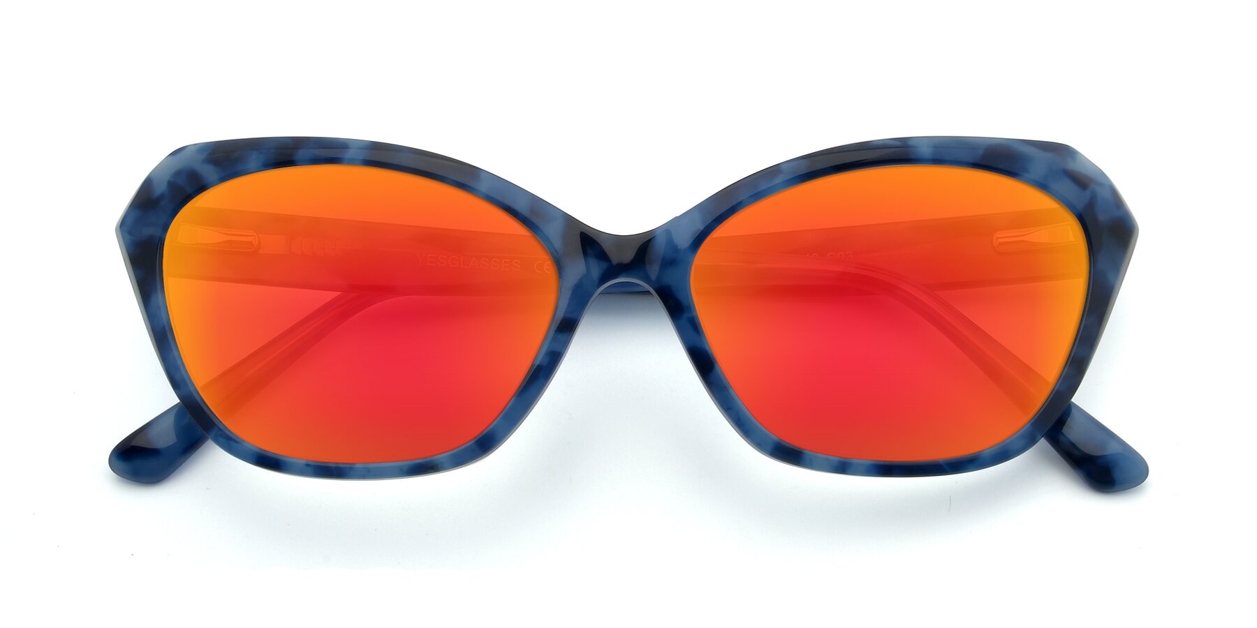 Folded Front of 17351 in Floral Blue with Red Gold Mirrored Lenses