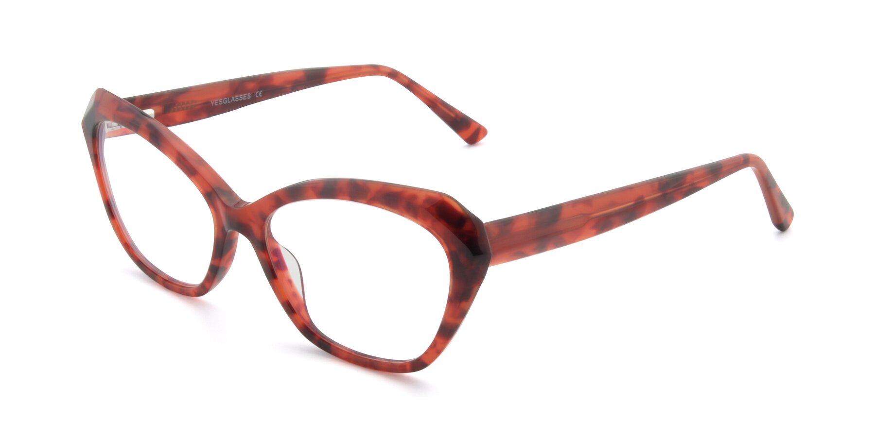 Angle of 17351 in Floral Red with Clear Reading Eyeglass Lenses