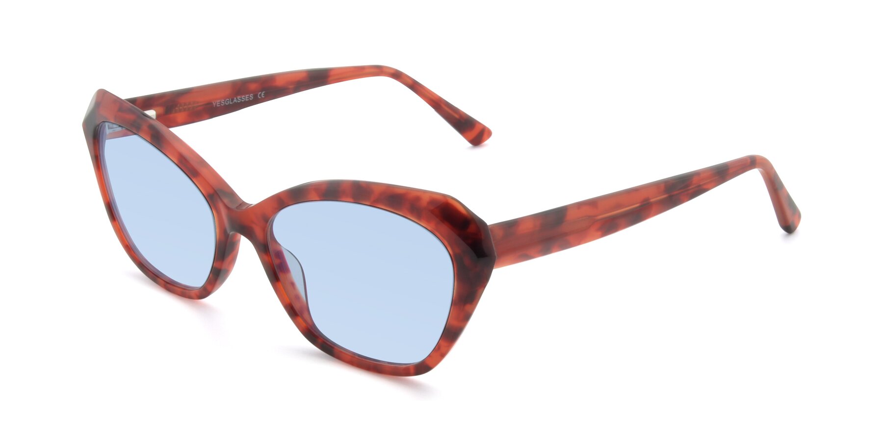 Angle of 17351 in Floral Red with Light Blue Tinted Lenses