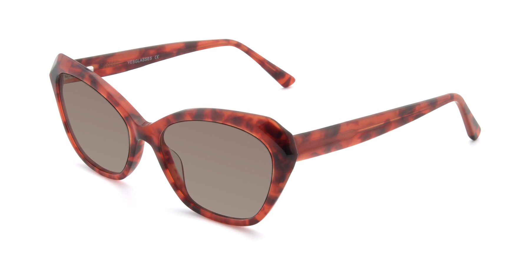 Angle of 17351 in Floral Red with Medium Brown Tinted Lenses