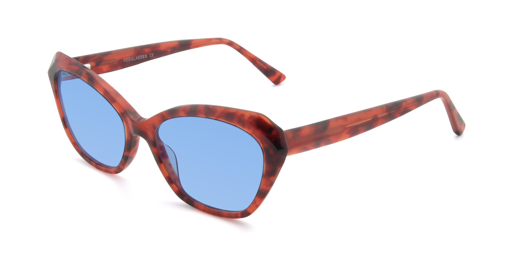Angle of 17351 in Floral Red with Medium Blue Tinted Lenses