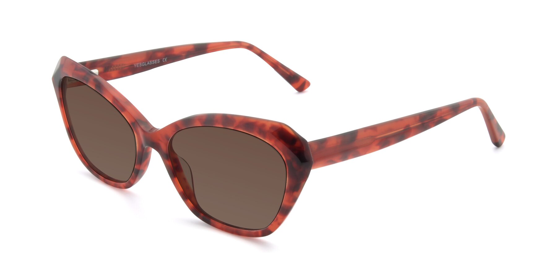 Angle of 17351 in Floral Red with Brown Tinted Lenses