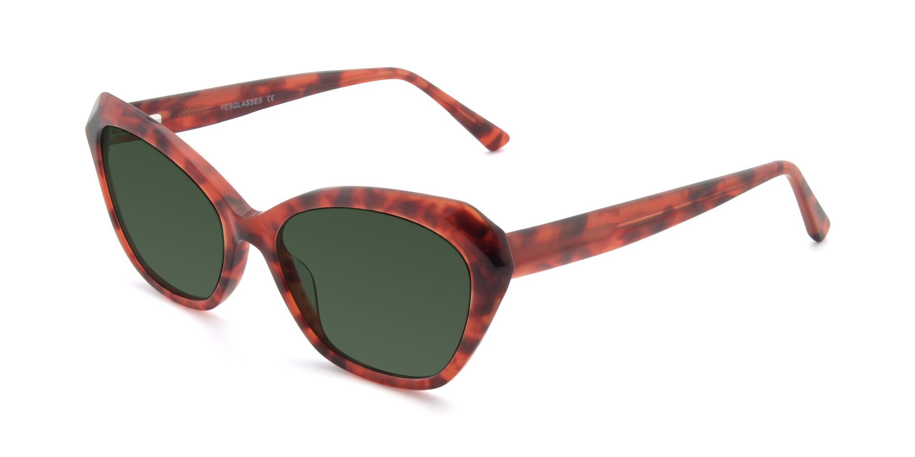 Angle of 17351 in Floral Red with Green Tinted Lenses