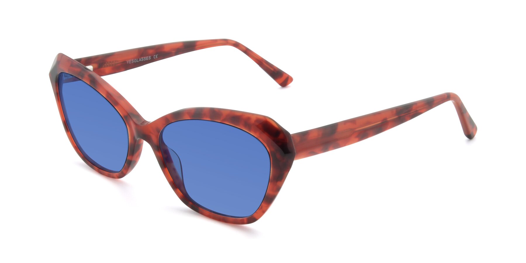 Angle of 17351 in Floral Red with Blue Tinted Lenses