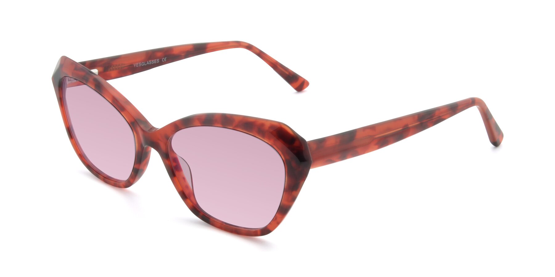 Angle of 17351 in Floral Red with Light Wine Tinted Lenses