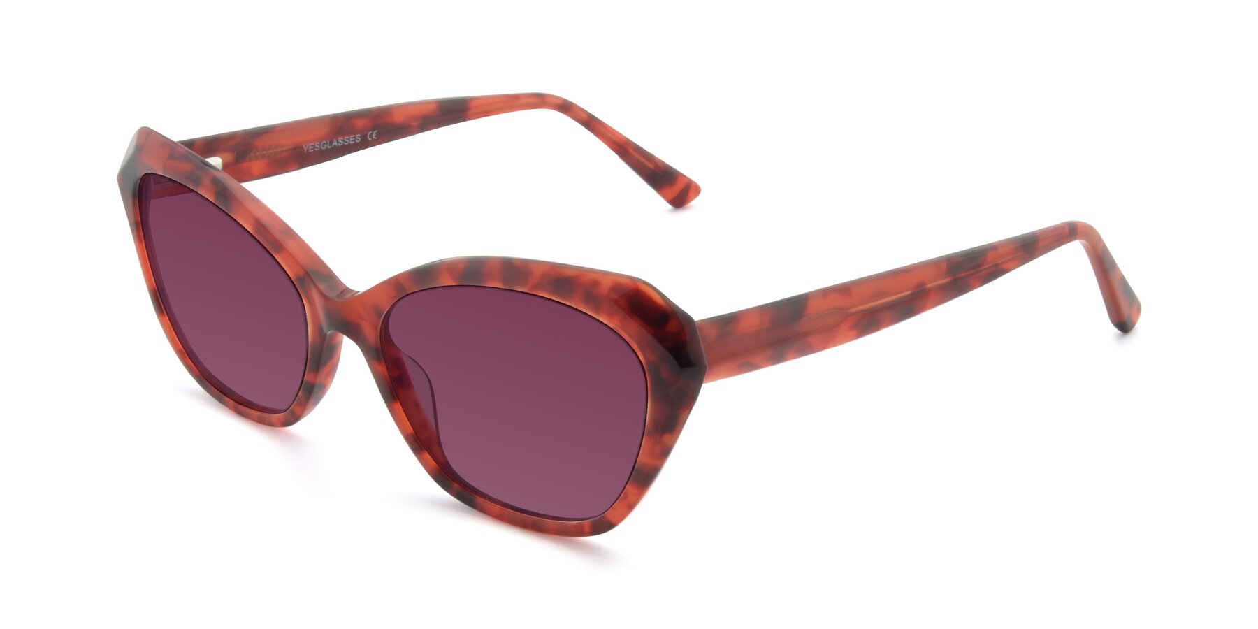 Angle of 17351 in Floral Red with Wine Tinted Lenses