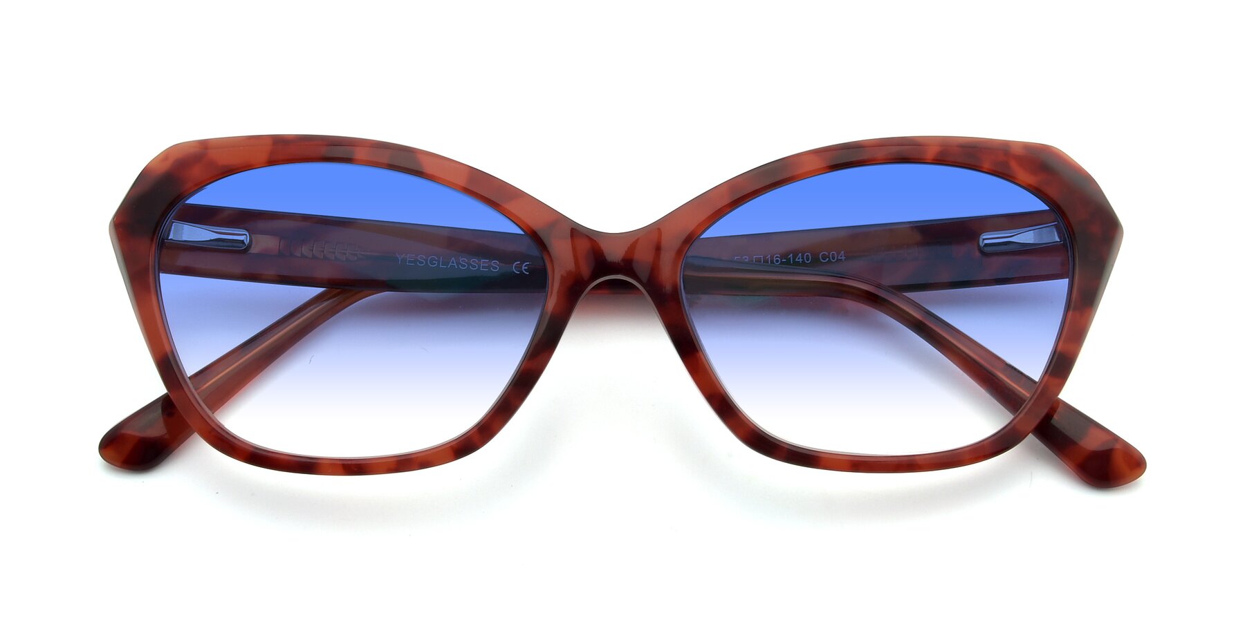 Folded Front of 17351 in Floral Red with Blue Gradient Lenses