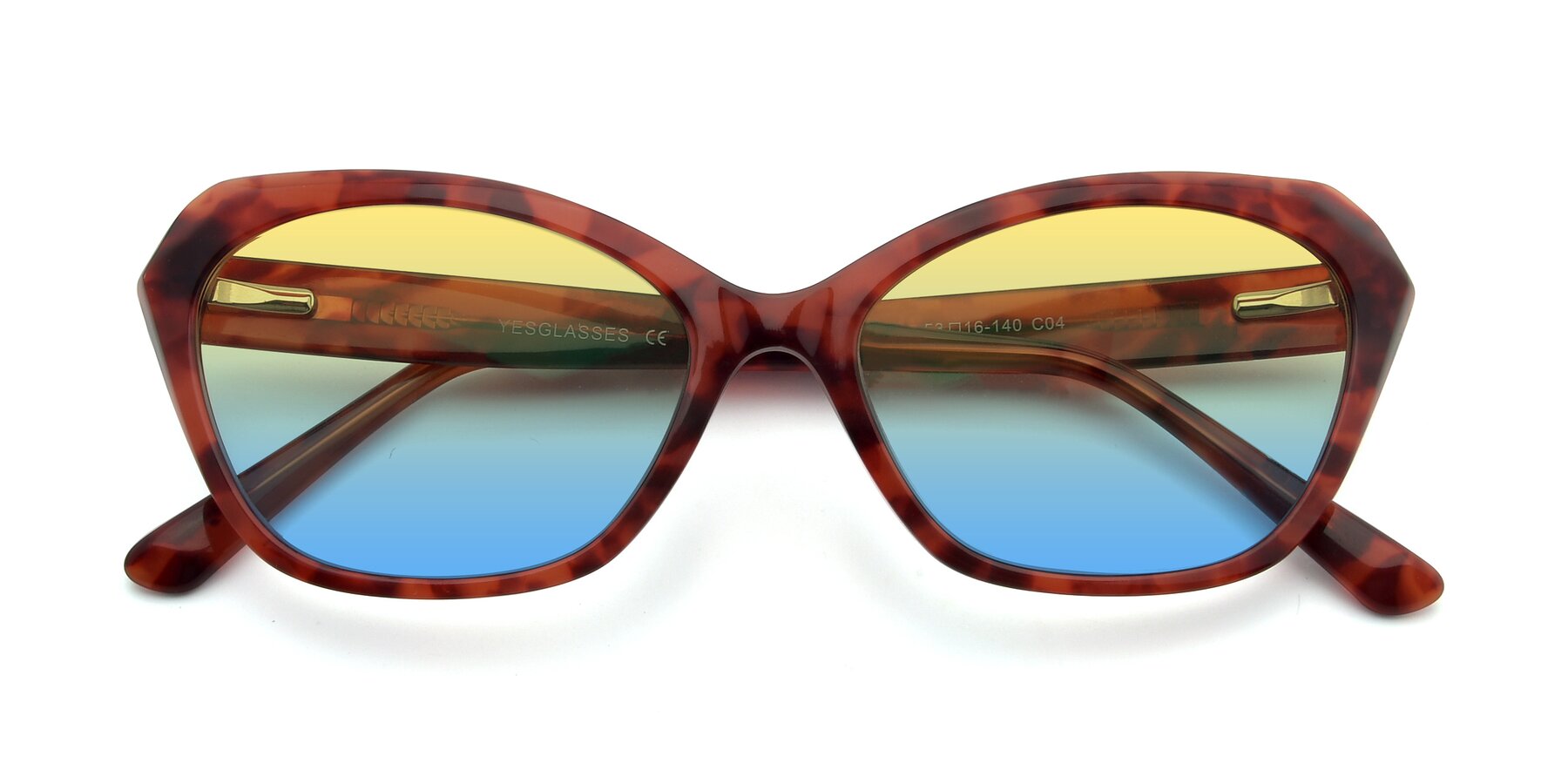Folded Front of 17351 in Floral Red with Yellow / Blue Gradient Lenses