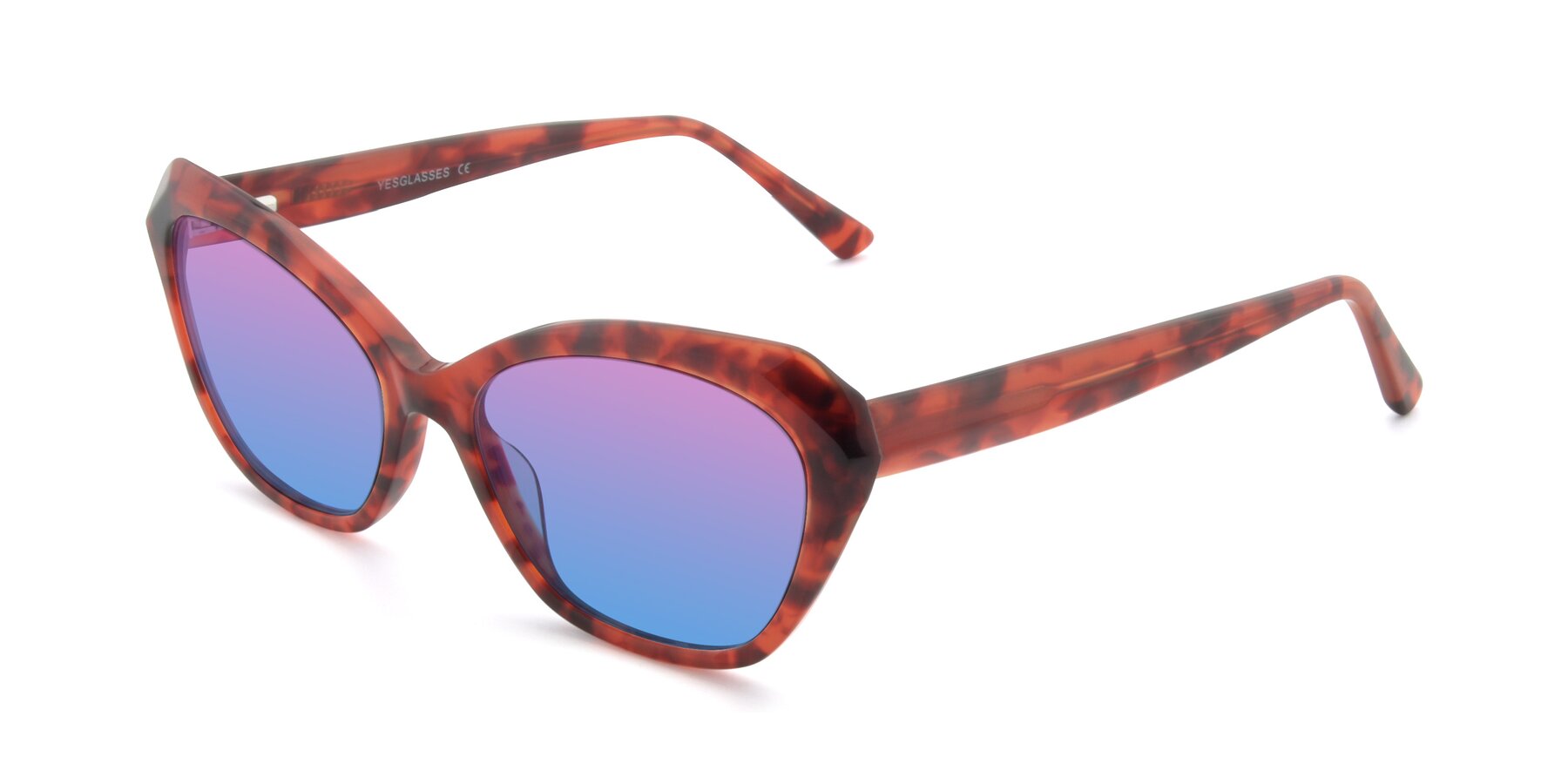 Angle of 17351 in Floral Red with Pink / Blue Gradient Lenses