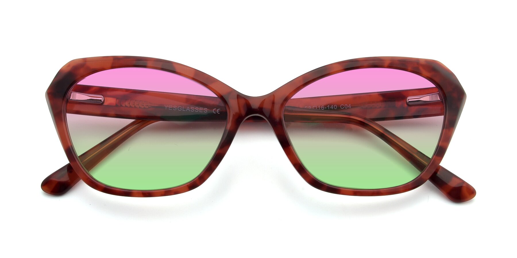 Folded Front of 17351 in Floral Red with Pink / Green Gradient Lenses