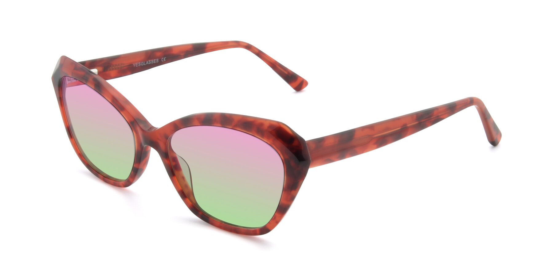 Angle of 17351 in Floral Red with Pink / Green Gradient Lenses