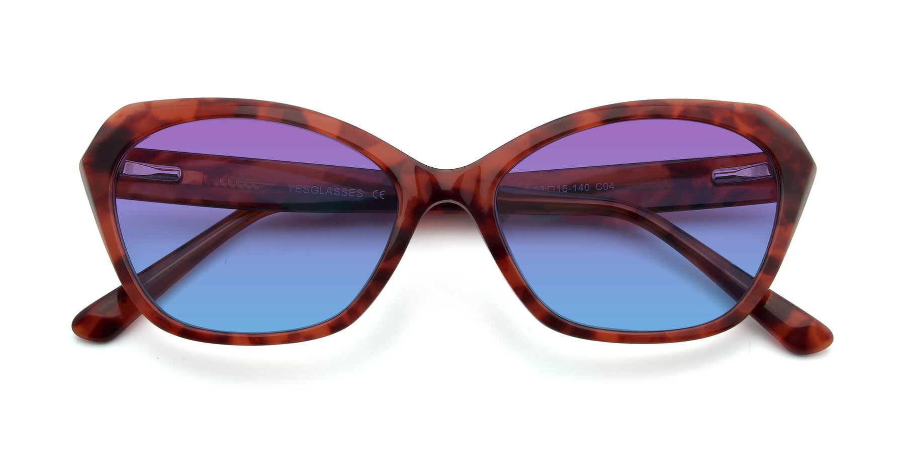 Folded Front of 17351 in Floral Red with Purple / Blue Gradient Lenses