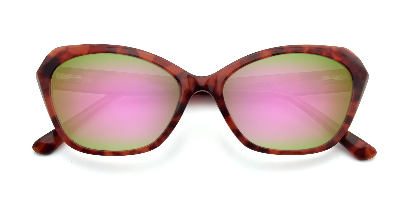 17351 - Floral Red Flash Mirrored Sunglasses