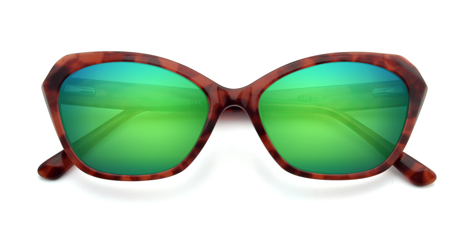 Folded Front of 17351 in Floral Red with Green Mirrored Lenses