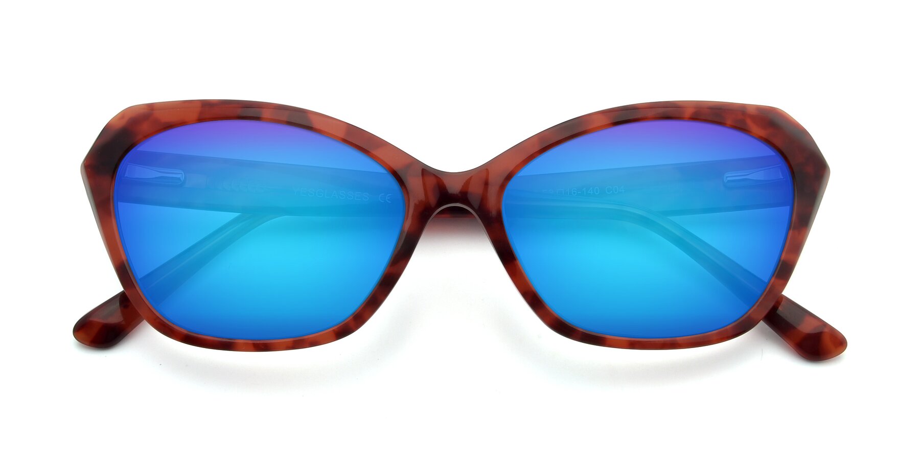 Folded Front of 17351 in Floral Red with Blue Mirrored Lenses