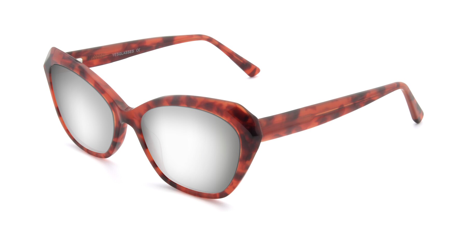 Angle of 17351 in Floral Red with Silver Mirrored Lenses