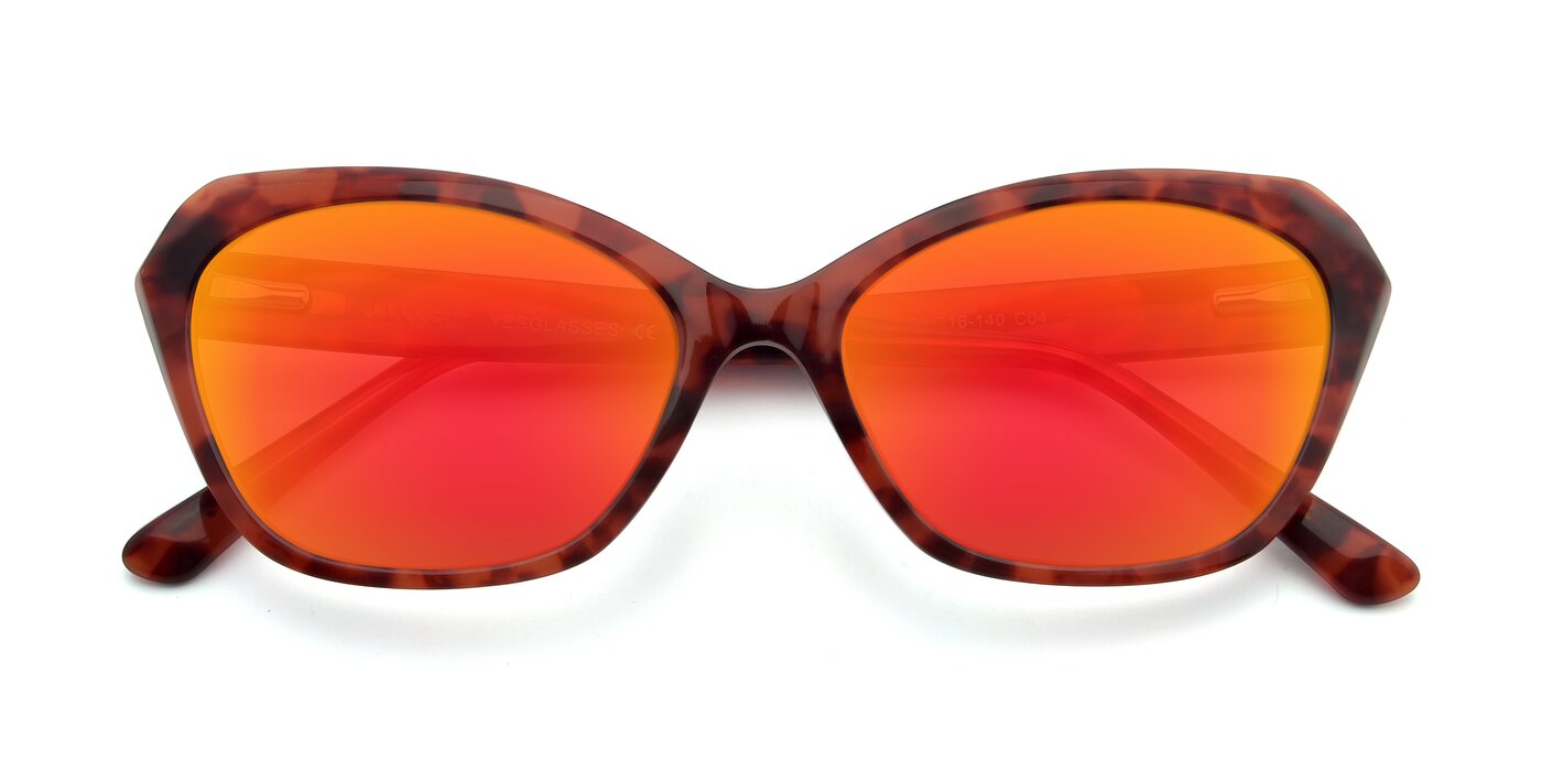 17351 - Floral Red Flash Mirrored Sunglasses