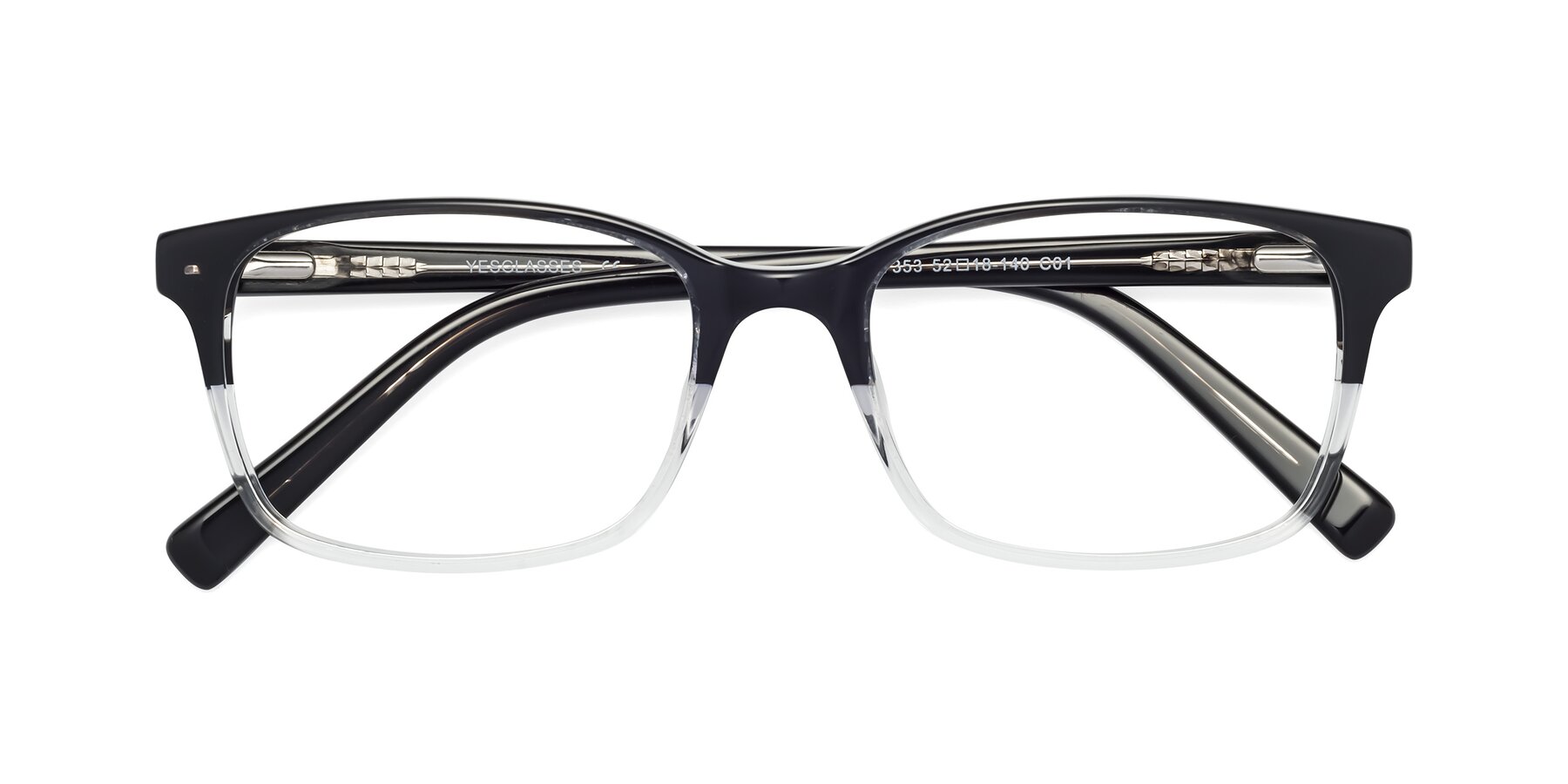 Folded Front of 17353 in Black-Clear with Clear Reading Eyeglass Lenses