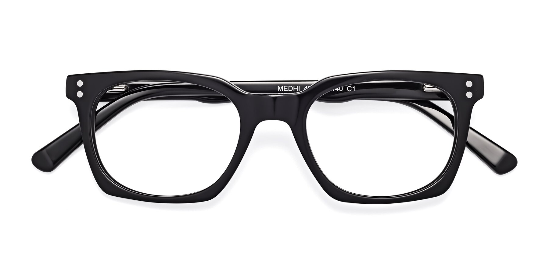 Folded Front of Medhi in Black with Clear Reading Eyeglass Lenses