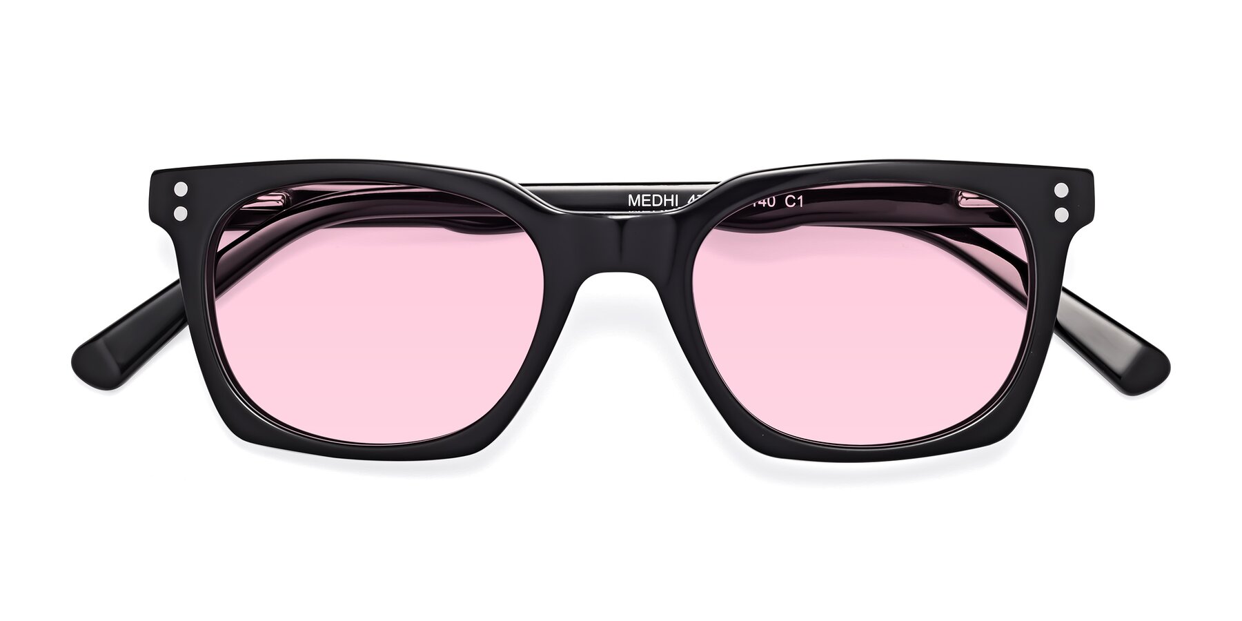 Folded Front of Medhi in Black with Light Pink Tinted Lenses