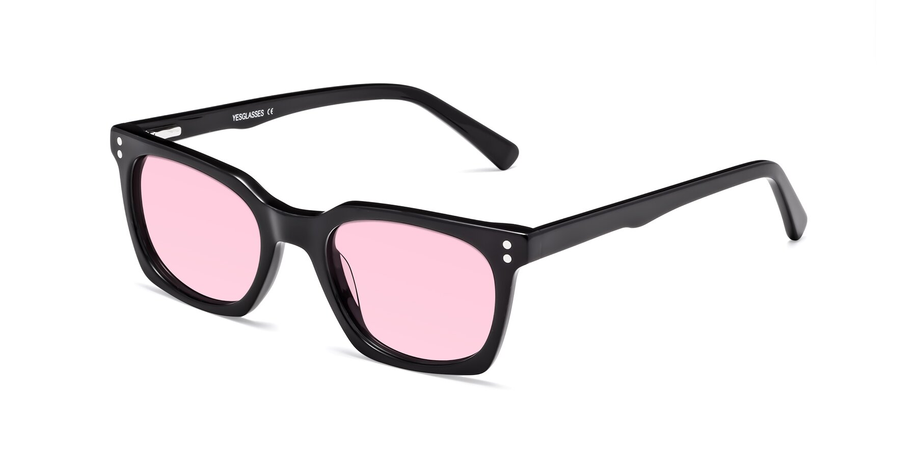 Angle of Medhi in Black with Light Pink Tinted Lenses