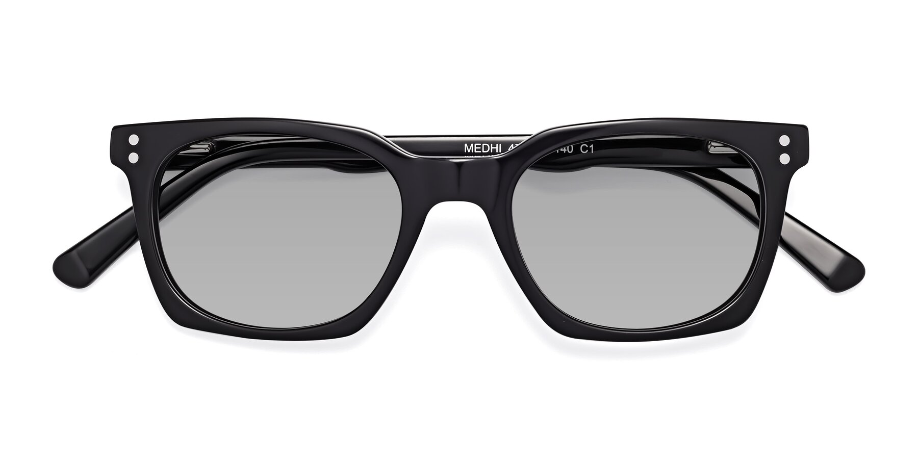 Folded Front of Medhi in Black with Light Gray Tinted Lenses