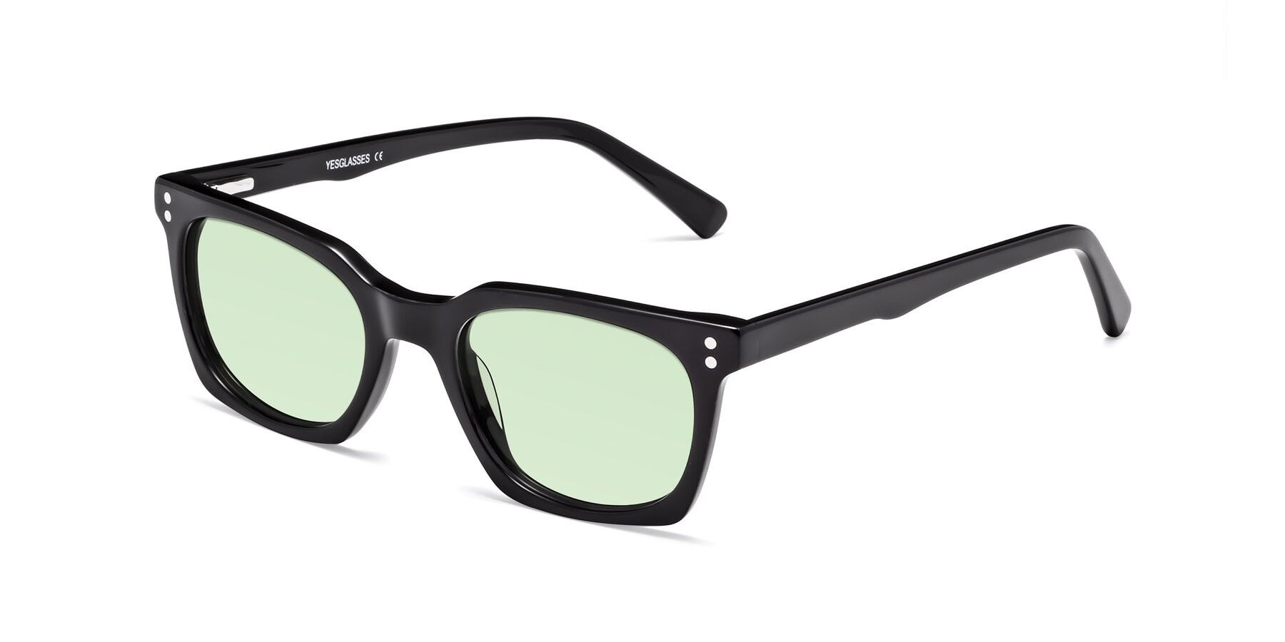 Angle of Medhi in Black with Light Green Tinted Lenses