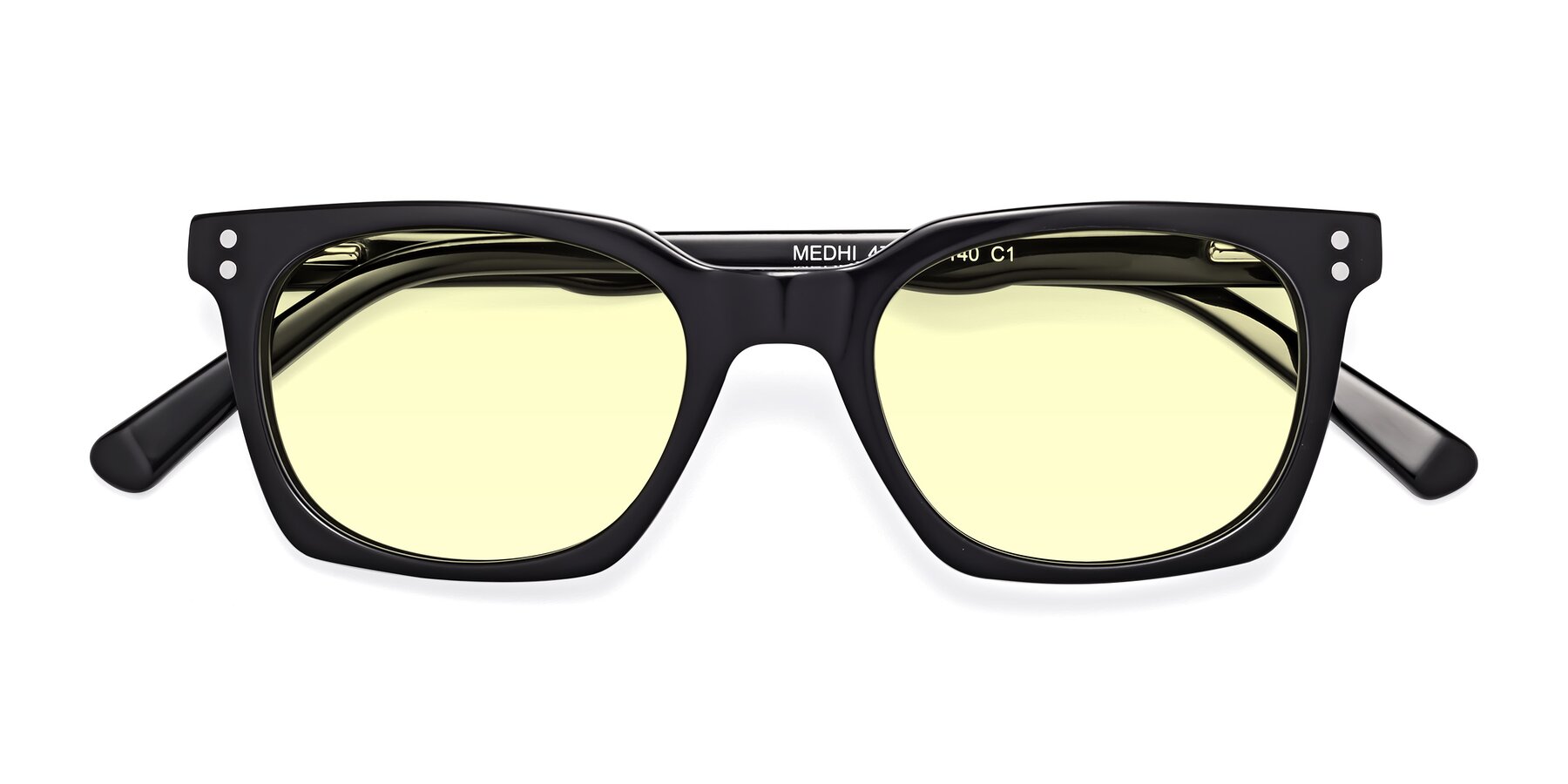 Folded Front of Medhi in Black with Light Yellow Tinted Lenses
